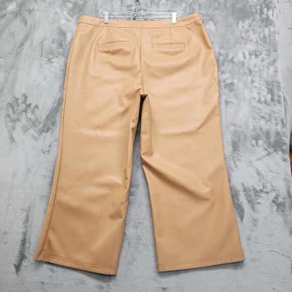 Bagatelle Pants Womens 2X Tan Camel Faux Leather High Rise Wide Leg Crop Stretch - Picture 2 of 11